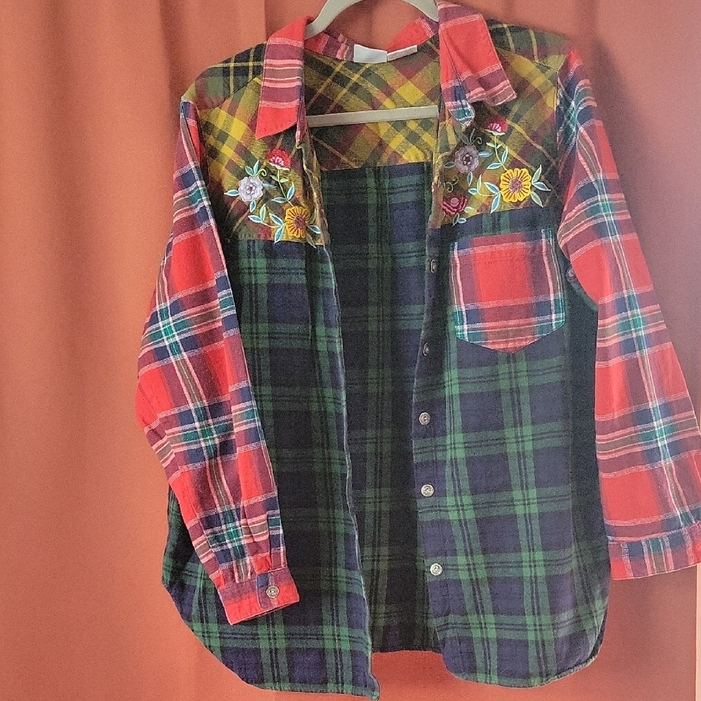 Vintage Flannel With Flower Embroidery